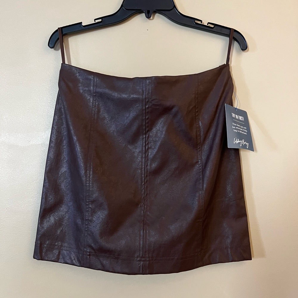 NWT Size L Blue Wren Brown Faux Leather Skirt